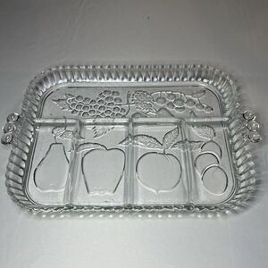 Vintage Indiana Glass Tray Embossed Fruit Divided 5-Part Serving Relish Crudités